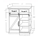 Armoire de rangement avec porte coulissante de style grange rustique marron - 31,8 H x 24 L x 12 P