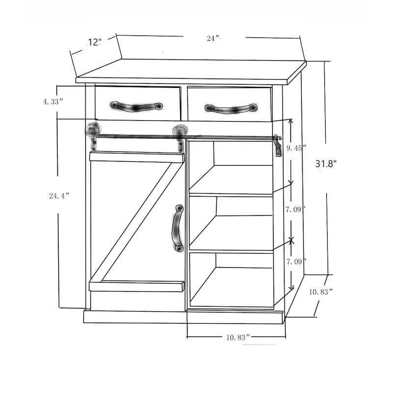 Armoire de rangement avec porte coulissante de style grange rustique marron - 31,8 H x 24 L x 12 P
