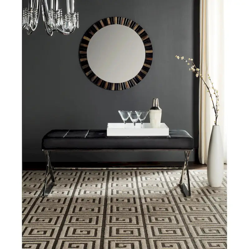 Banc capitonné gris SAFAVIEH Lorayne Modern Glam - 43Wx18Dx18H