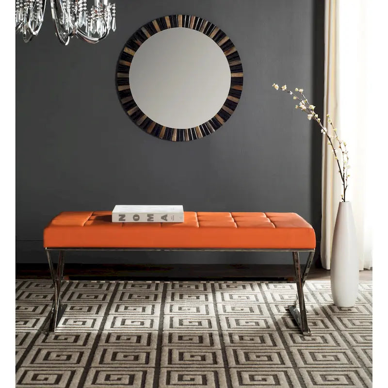 Banc capitonné gris SAFAVIEH Lorayne Modern Glam - 43Wx18Dx18H