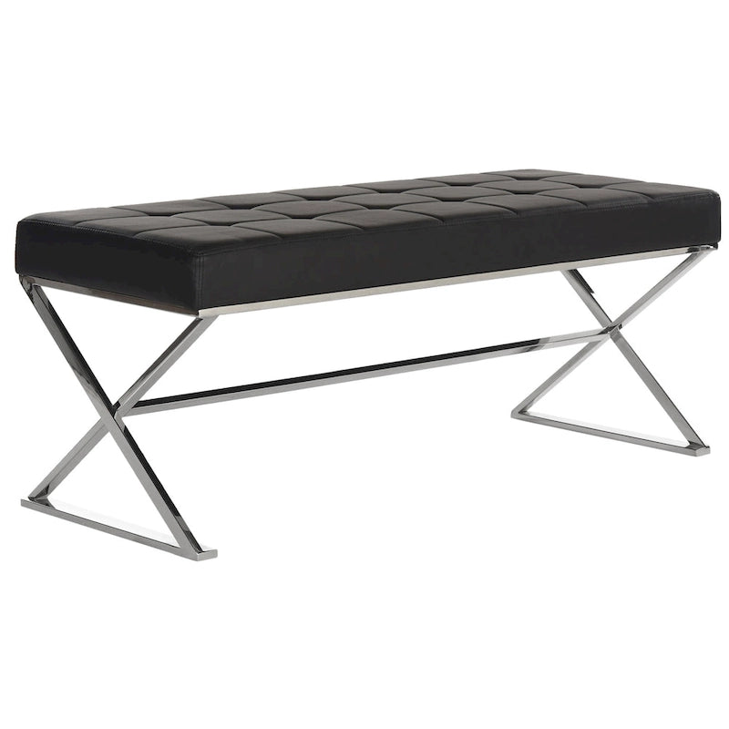 Banc capitonné gris SAFAVIEH Lorayne Modern Glam - 43Wx18Dx18H