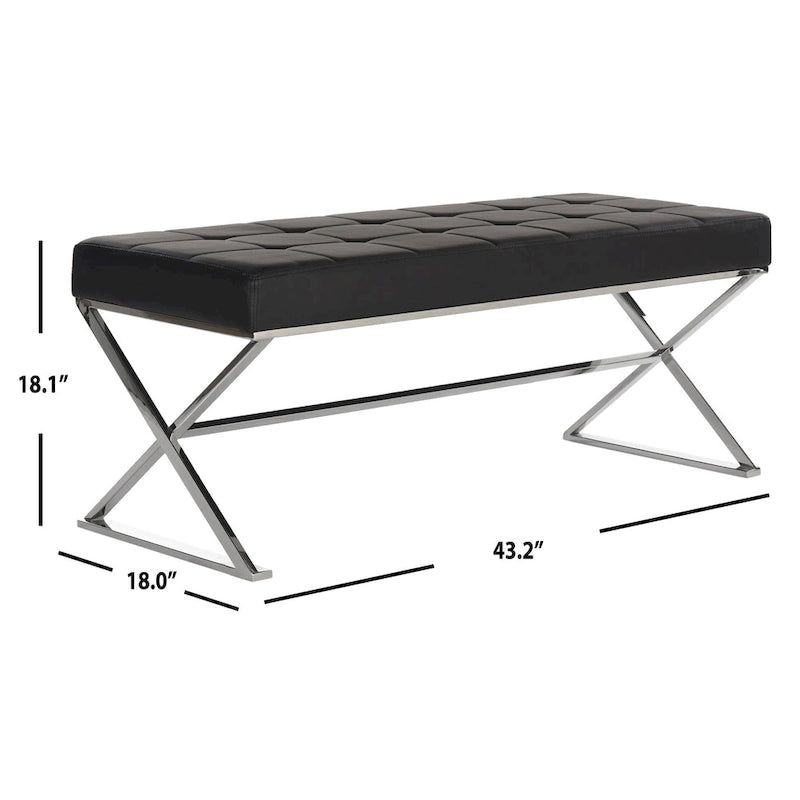 Banc capitonné gris SAFAVIEH Lorayne Modern Glam - 43Wx18Dx18H