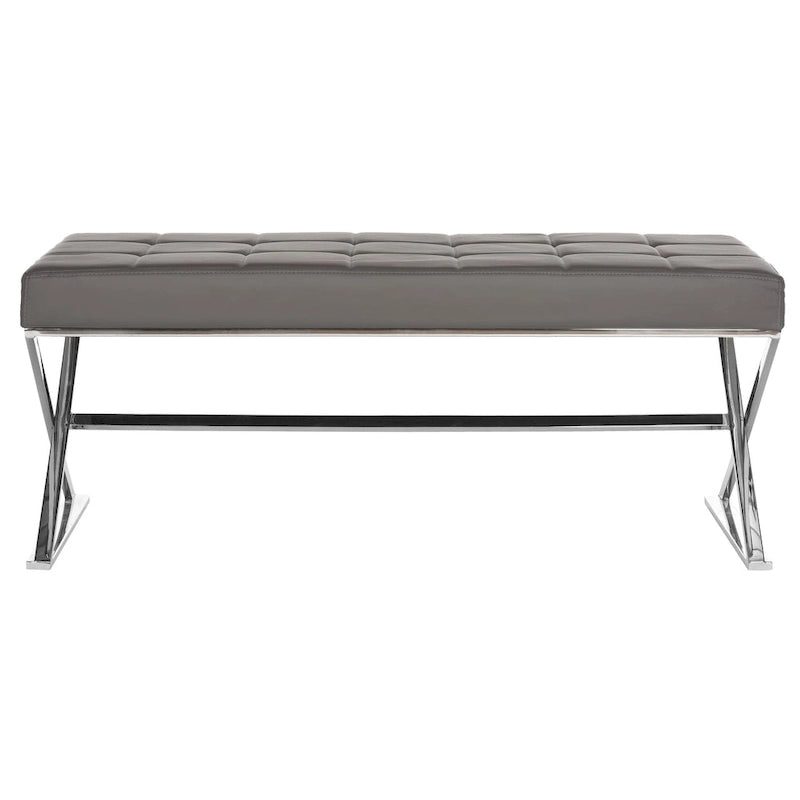 Banc capitonné gris SAFAVIEH Lorayne Modern Glam - 43Wx18Dx18H