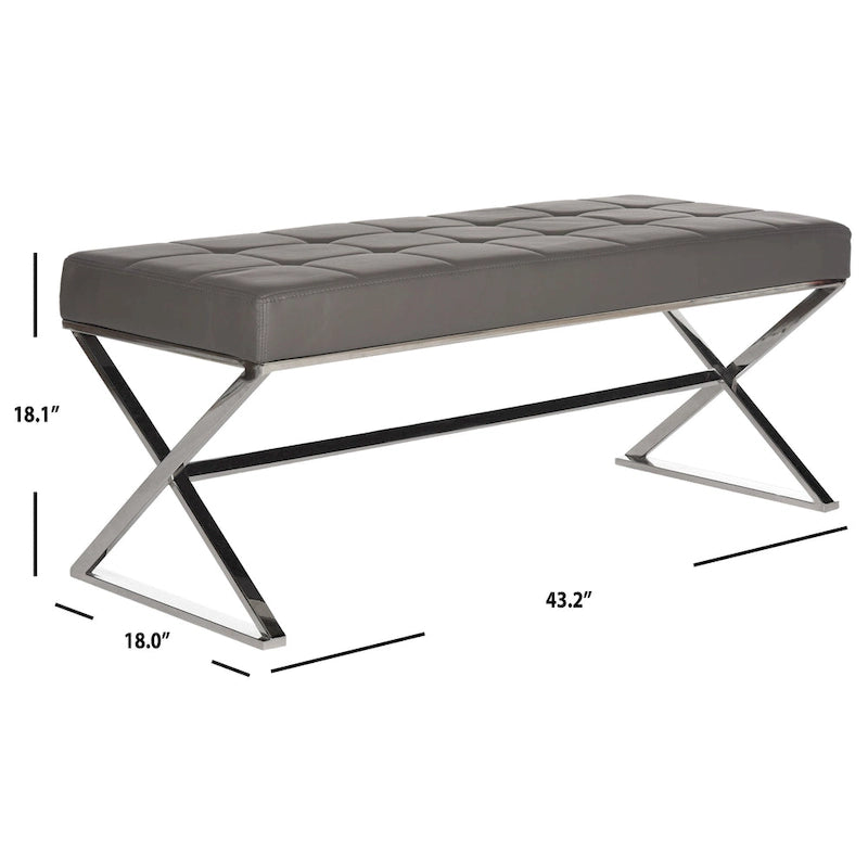 Banc capitonné gris SAFAVIEH Lorayne Modern Glam - 43Wx18Dx18H