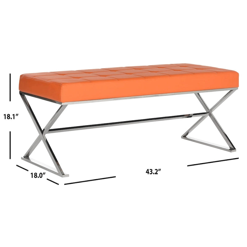 Banc capitonné gris SAFAVIEH Lorayne Modern Glam - 43Wx18Dx18H