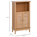 Meuble de rangement marron en bambou avec étagère ouverte et 2 portes, montage par 1 personne