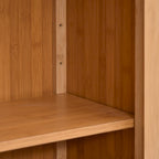 Meuble de rangement marron en bambou avec étagère ouverte et 2 portes, montage par 1 personne