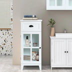 White MDF Wood Slim Bathroom Storage Cabinet and End Table - 37 H x 15.7 W x 11.8 D