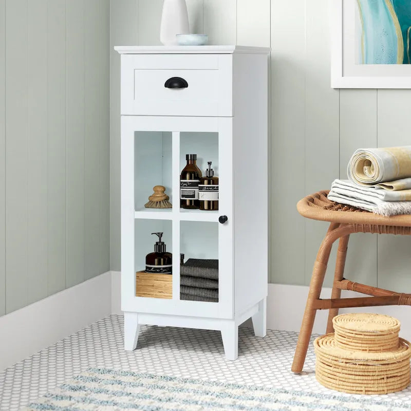 Meuble de rangement de salle de bain mince et table d'appoint en MDF blanc - 37 H x 15,7 L x 11,8 P