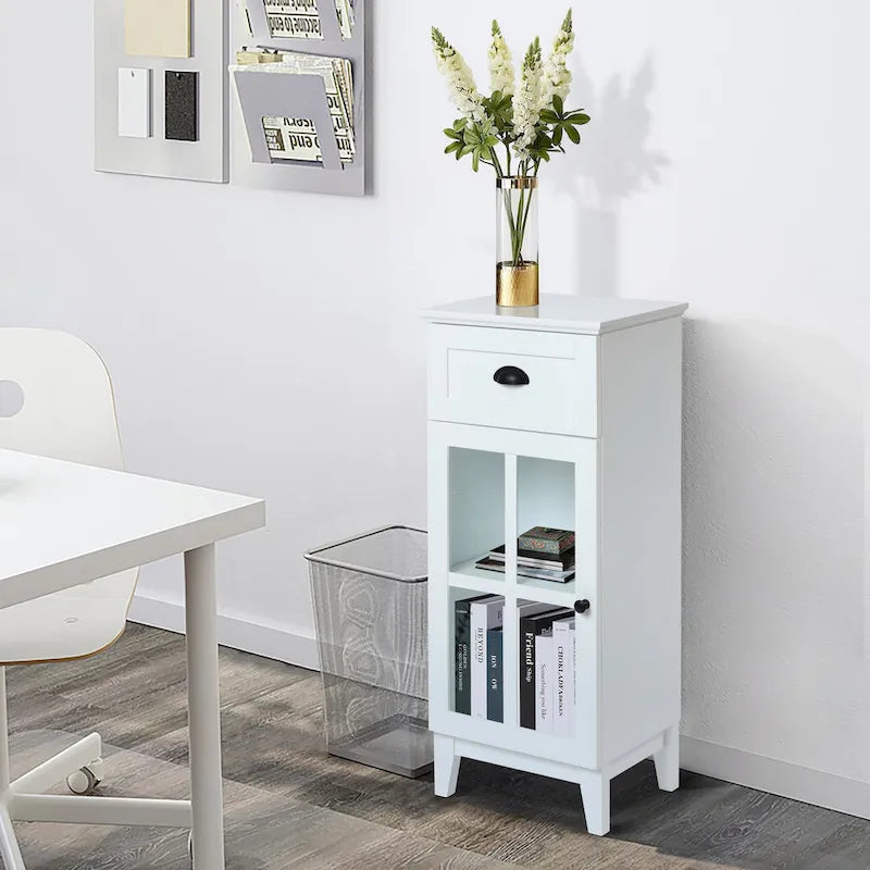 Meuble de rangement de salle de bain mince et table d'appoint en MDF blanc - 37 H x 15,7 L x 11,8 P