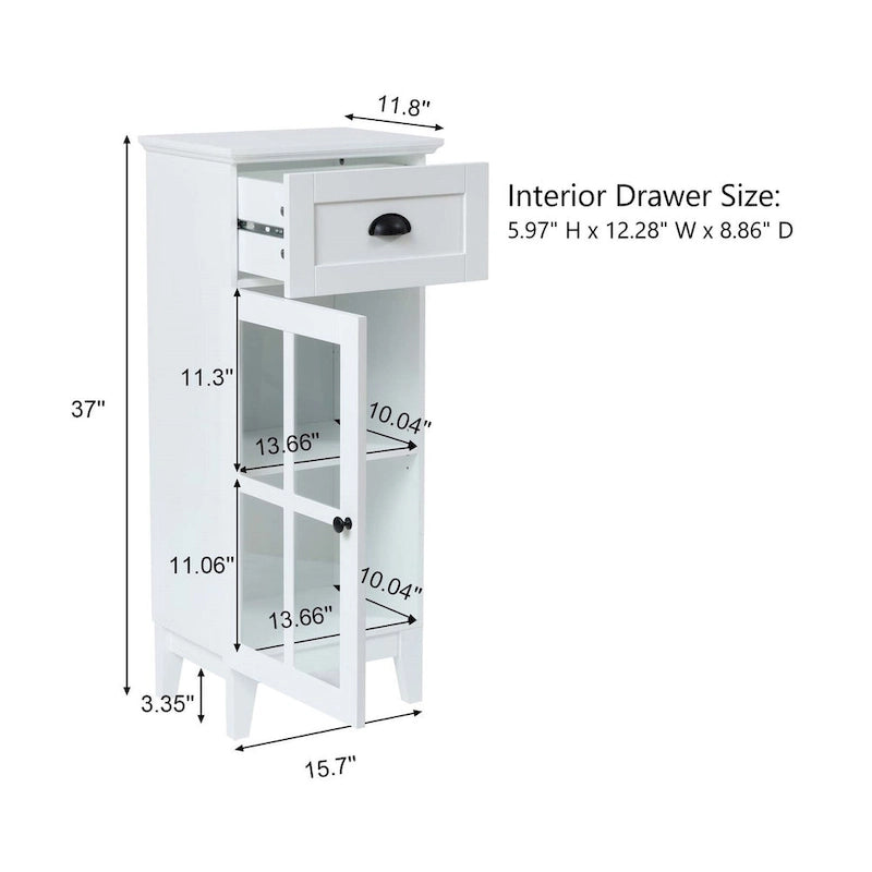 Meuble de rangement de salle de bain mince et table d'appoint en MDF blanc - 37 H x 15,7 L x 11,8 P
