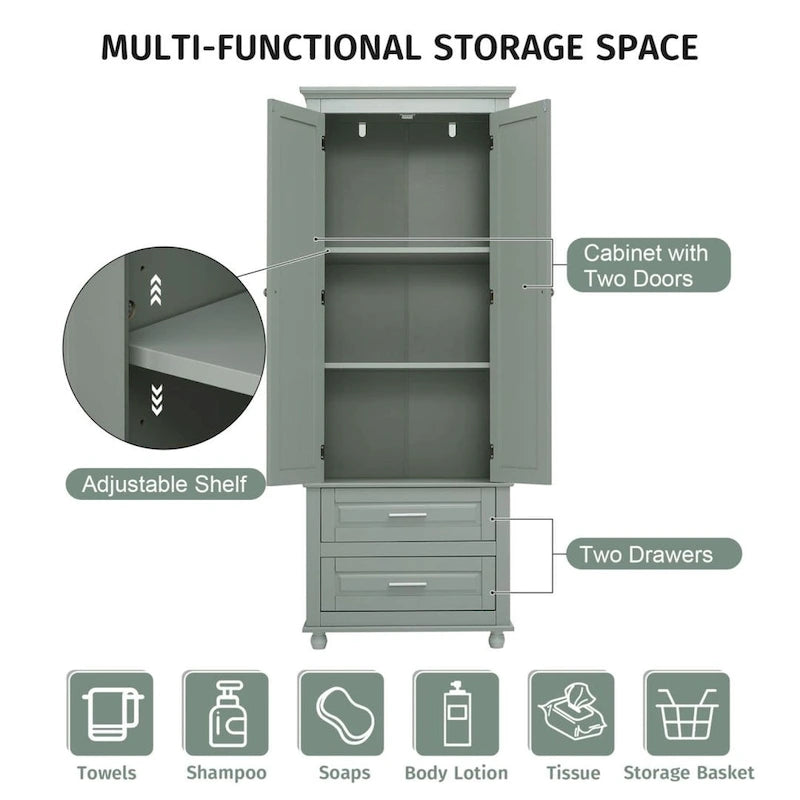 Armoire haute de rangement à deux tiroirs pour salle de bain/bureau