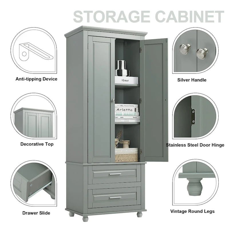Armoire haute de rangement à deux tiroirs pour salle de bain/bureau