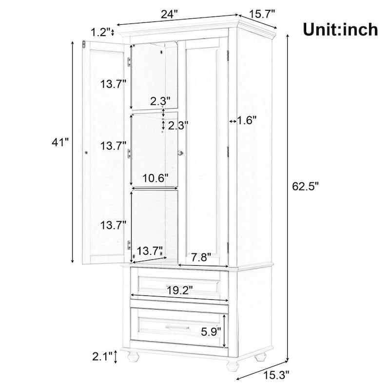 Armoire haute de rangement à deux tiroirs pour salle de bain/bureau