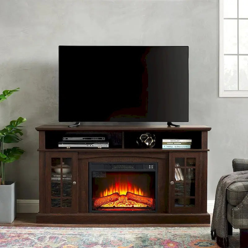 Meuble TV pour téléviseurs jusqu'à 65 pouces avec cheminée, meuble de divertissement LED