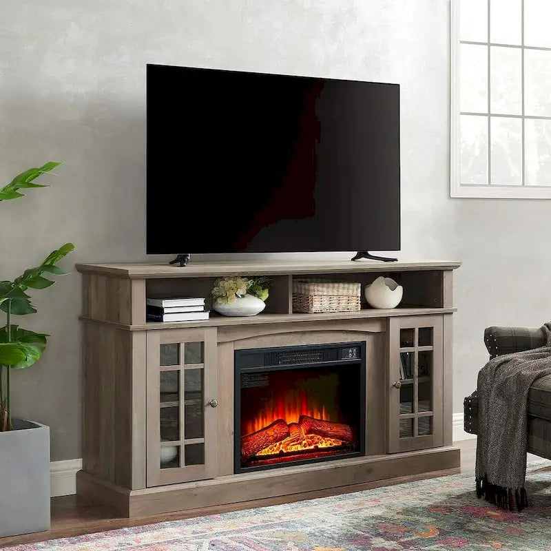 Meuble TV pour téléviseurs jusqu'à 65 pouces avec cheminée, meuble de divertissement LED