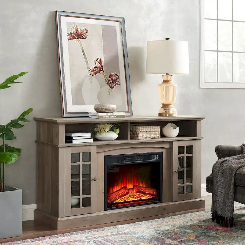 Meuble TV pour téléviseurs jusqu'à 65 pouces avec cheminée, meuble de divertissement LED