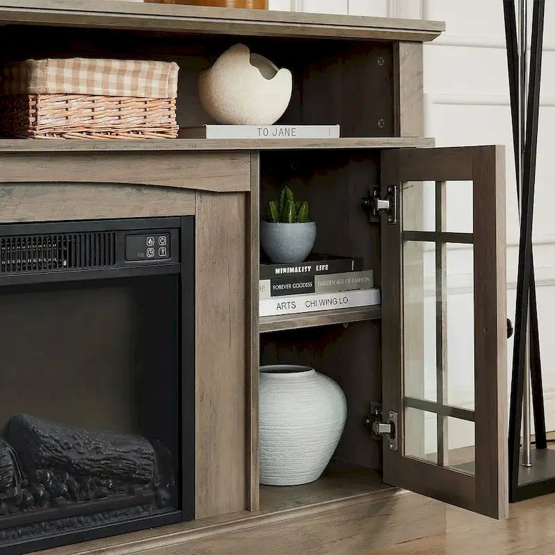 Meuble TV pour téléviseurs jusqu'à 65 pouces avec cheminée, meuble de divertissement LED