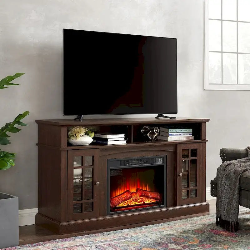 Meuble TV pour téléviseurs jusqu'à 65 pouces avec cheminée, meuble de divertissement LED