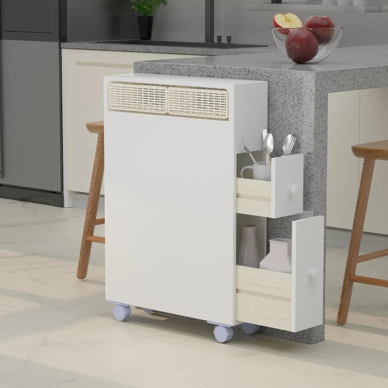 Meuble de rangement en bois autoportant avec panier de rangement pour salle de bain étroite