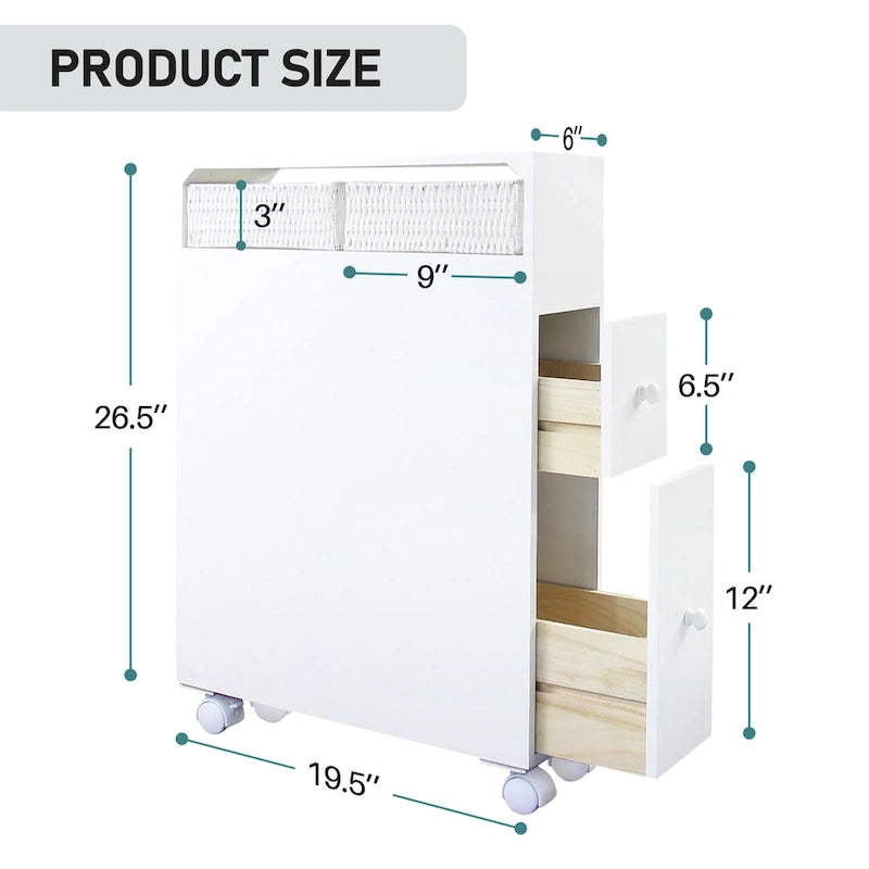 Meuble de rangement en bois autoportant avec panier de rangement pour salle de bain étroite