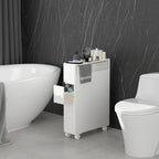 Meuble de rangement en bois autoportant avec panier de rangement pour salle de bain étroite