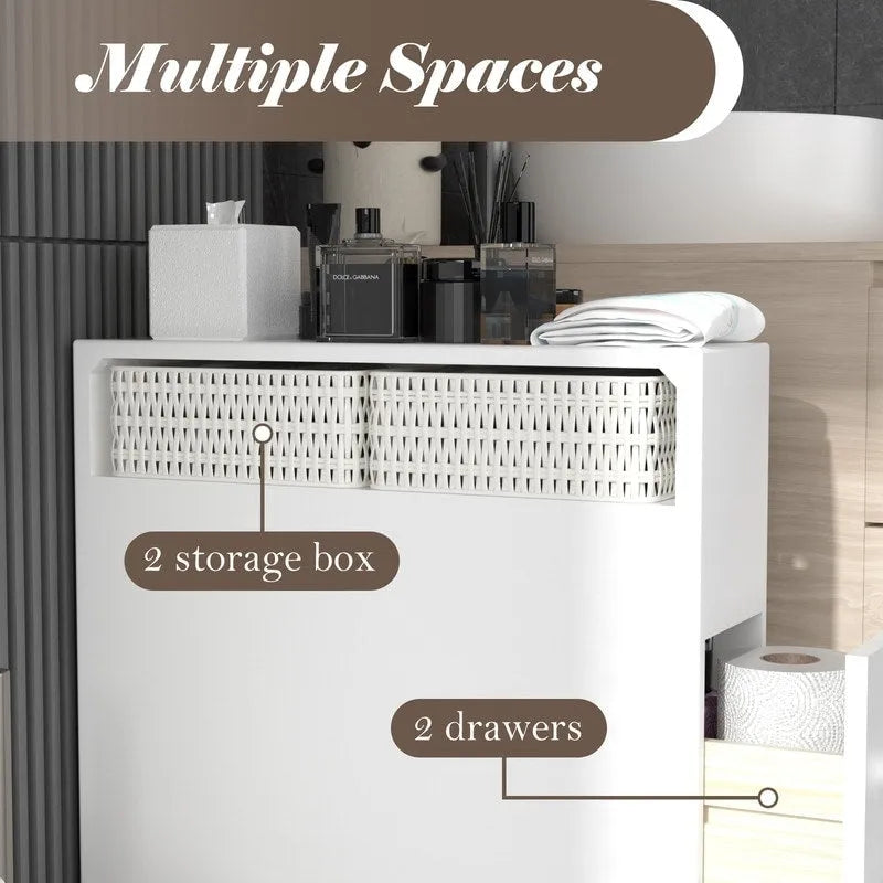 Meuble de rangement en bois autoportant avec panier de rangement pour salle de bain étroite