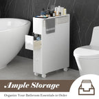 Meuble de rangement en bois autoportant avec panier de rangement pour salle de bain étroite