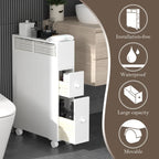 Meuble de rangement en bois autoportant avec panier de rangement pour salle de bain étroite