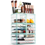 Organisateur de maquillage et de bijoux transparent, ensemble de 4 pièces – Rose / Marbre / Violet / Noir / Bleu sarcelle