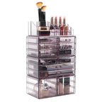 Organisateur de maquillage et de bijoux transparent, ensemble de 4 pièces – Rose / Marbre / Violet / Noir / Bleu sarcelle