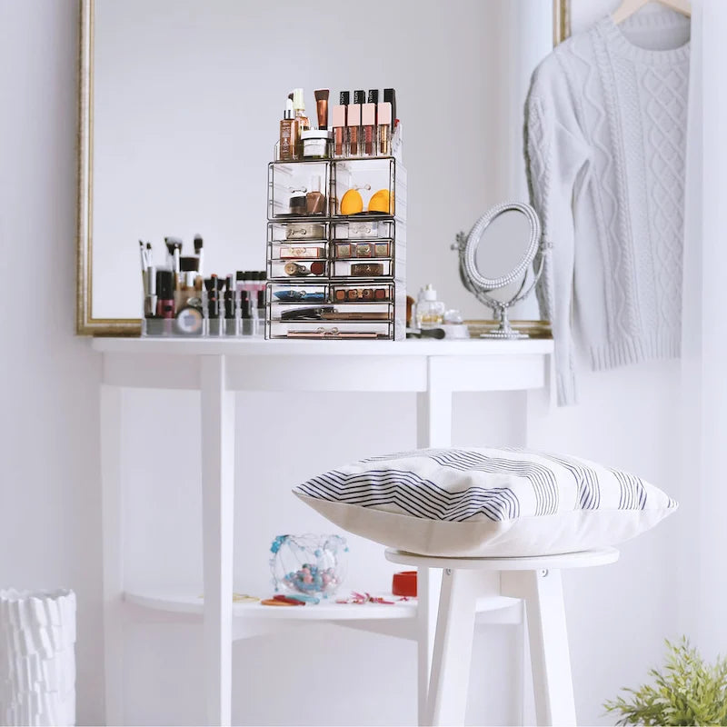Organisateur de maquillage et de bijoux transparent, ensemble de 4 pièces – Rose / Marbre / Violet / Noir / Bleu sarcelle