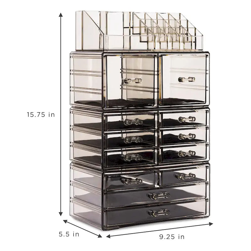 Organisateur de maquillage et de bijoux transparent, ensemble de 4 pièces – Rose / Marbre / Violet / Noir / Bleu sarcelle