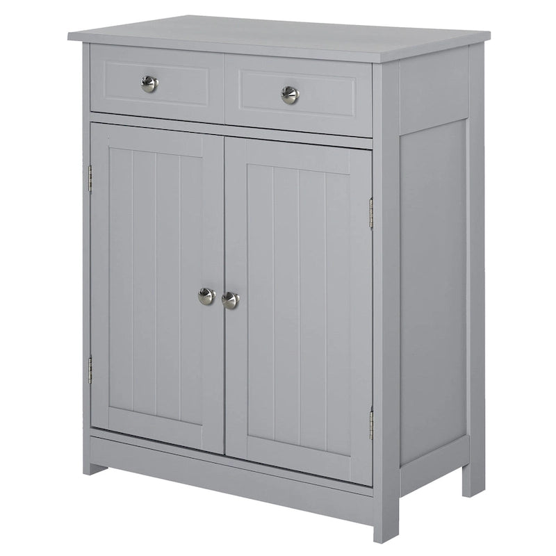 kleankin Meuble de salle de bain sur pied avec 2 portes, 2 tiroirs, étagère réglable, Gris