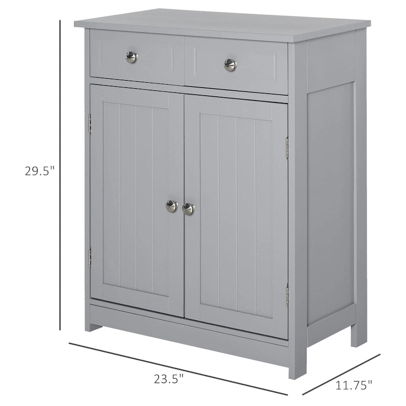 kleankin Meuble de salle de bain sur pied avec 2 portes, 2 tiroirs, étagère réglable, Gris
