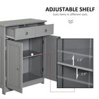 kleankin Meuble de salle de bain sur pied avec 2 portes, 2 tiroirs, étagère réglable, Gris