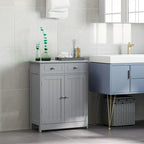 kleankin Meuble de salle de bain sur pied avec 2 portes, 2 tiroirs, étagère réglable, Gris