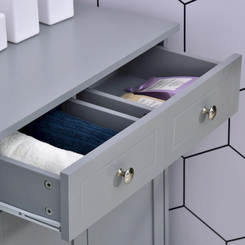 kleankin Meuble de salle de bain sur pied avec 2 portes, 2 tiroirs, étagère réglable, Gris