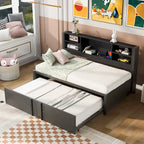 Lit de repos double en métal avec lit gigogne double, étagères de rangement et ports USB, noir