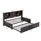 Lit de repos double en métal avec lit gigogne double, étagères de rangement et ports USB, noir