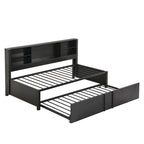 Lit de repos double en métal avec lit gigogne double, étagères de rangement et ports USB, noir
