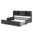 Lit de repos double en métal avec lit gigogne double, étagères de rangement et ports USB, noir
