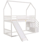 Lit superposé cabane jumeau sur jumeau avec toboggan convertible, escalier de rangement pouvant être placé à gauche ou à droite, gris