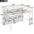 Lit mezzanine double avec 8 étagères de rangement ouvertes et échelle intégrée, gris