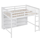 Lit mezzanine double avec 8 étagères de rangement ouvertes et échelle intégrée, gris