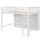 Lit mezzanine double avec 8 étagères de rangement ouvertes et échelle intégrée, gris