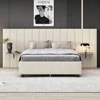 Lit plateforme rembourré Queen Size avec grande tête de lit, Meubles de chambre, Velours, Beige