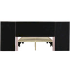 Lit plateforme rembourré Queen Size avec grande tête de lit, Meubles de chambre, Velours, Beige