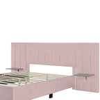 Lit plateforme rembourré Queen Size avec grande tête de lit, Meubles de chambre, Velours, Beige