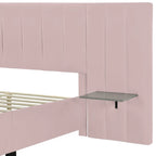 Lit plateforme rembourré Queen Size avec grande tête de lit, Meubles de chambre, Velours, Beige